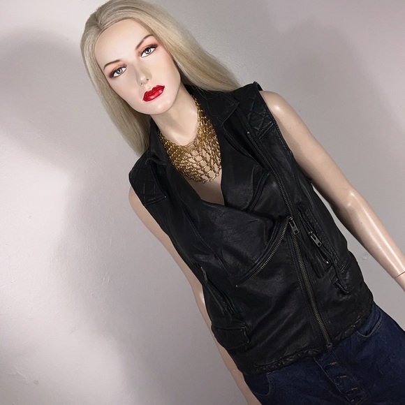 AllSaints Black Leather Vest - Picture 2 of 13